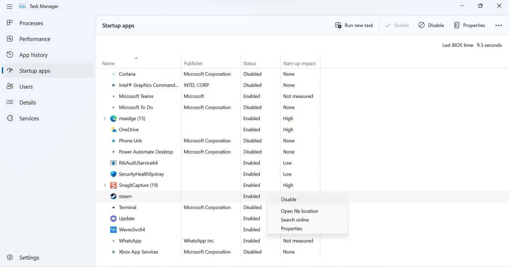 افزایش سرعت ویندوز 11 با توقف اجرای خودکار برنامه ها در شروع به کار ویندوز