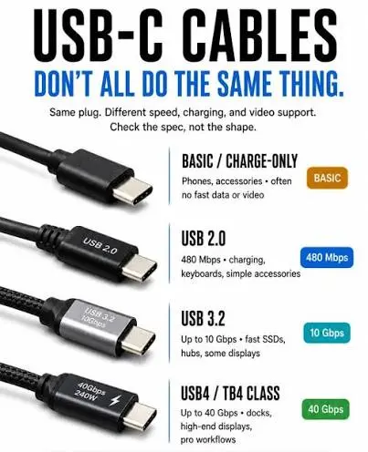 کابل USB C برای لپ تاپ با پورت تاندربولت با کابل USB C معمولی متفاوت است