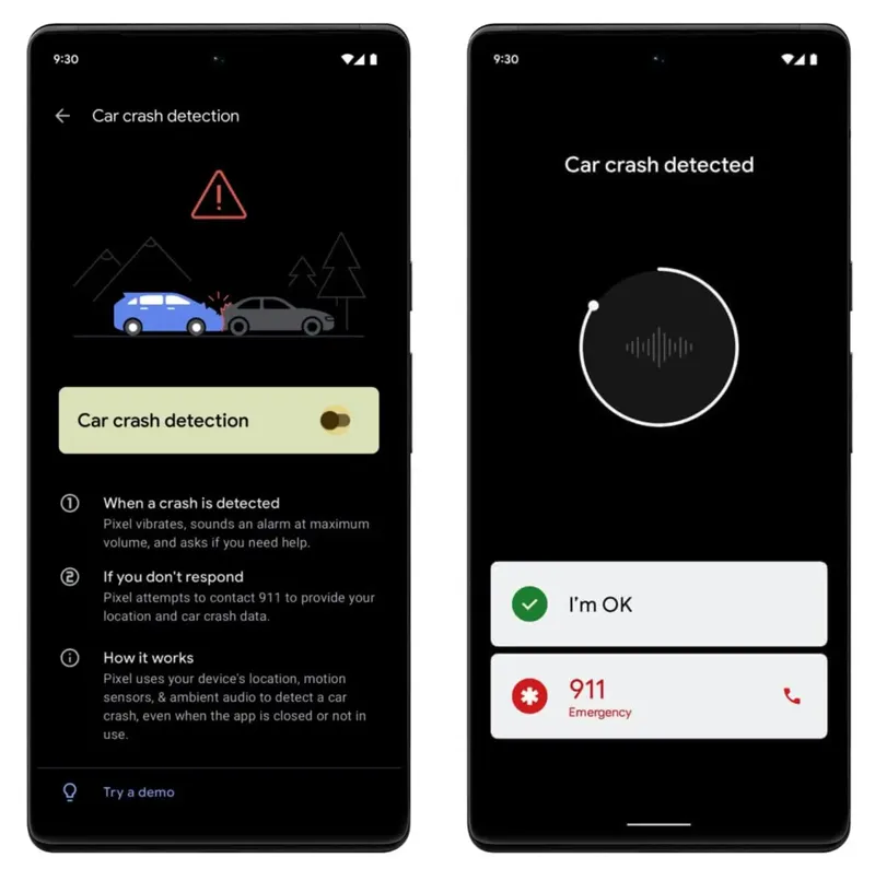 آموزش فعال کردن تشخیص تصادف پیکسل؛ Car Crash Detection در اندروید