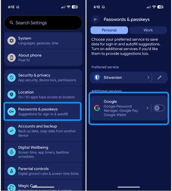 انتقال رمز عبور و Passkey در اندروید؛ آموزش تغییر Password Manager