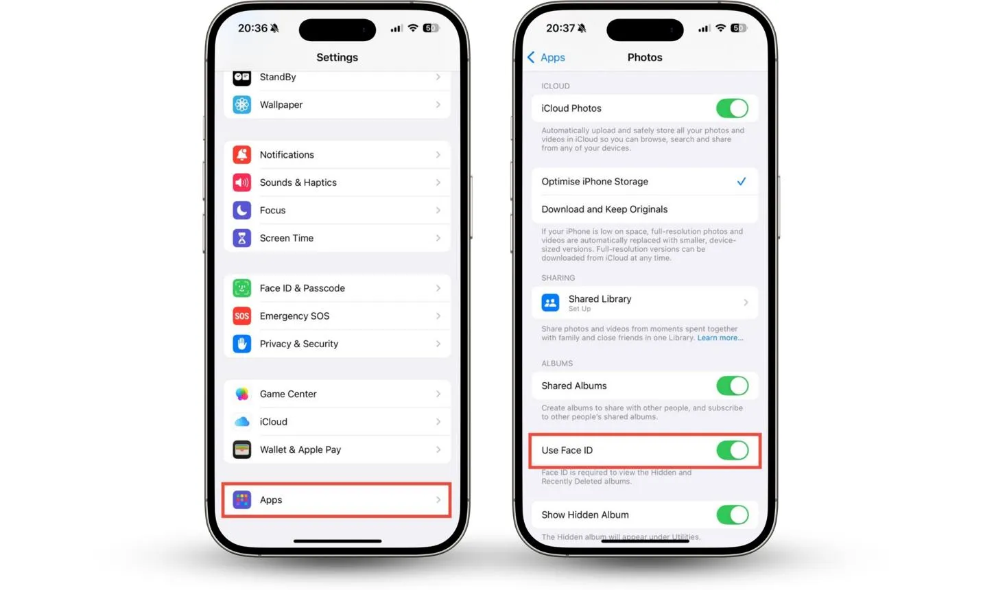 آموزش مخفی کردن عکس در آیفون و قفل کردن آلبوم Hidden با Face ID