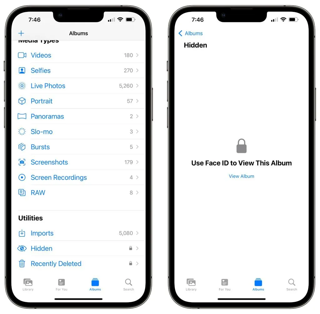 آموزش مخفی کردن عکس در آیفون و قفل کردن آلبوم Hidden با Face ID