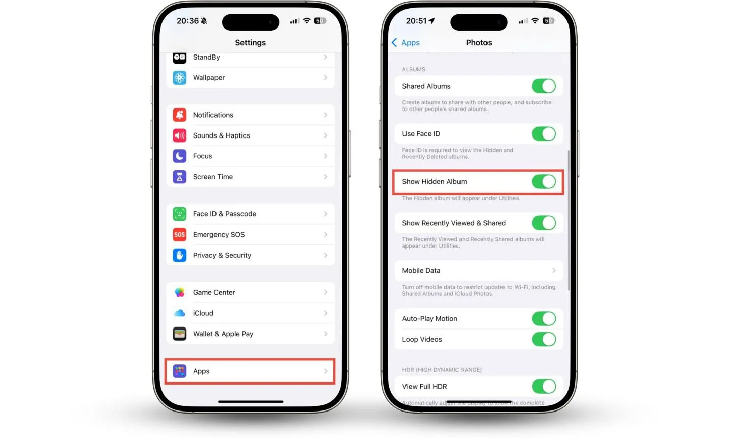 آموزش مخفی کردن عکس در آیفون و قفل کردن آلبوم Hidden با Face ID
