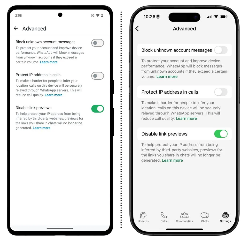 آموزش مخفی کردن آی‌پی تماس واتساپ در اندروید و آیفون؛ فعال کردن Protect IP address in calls